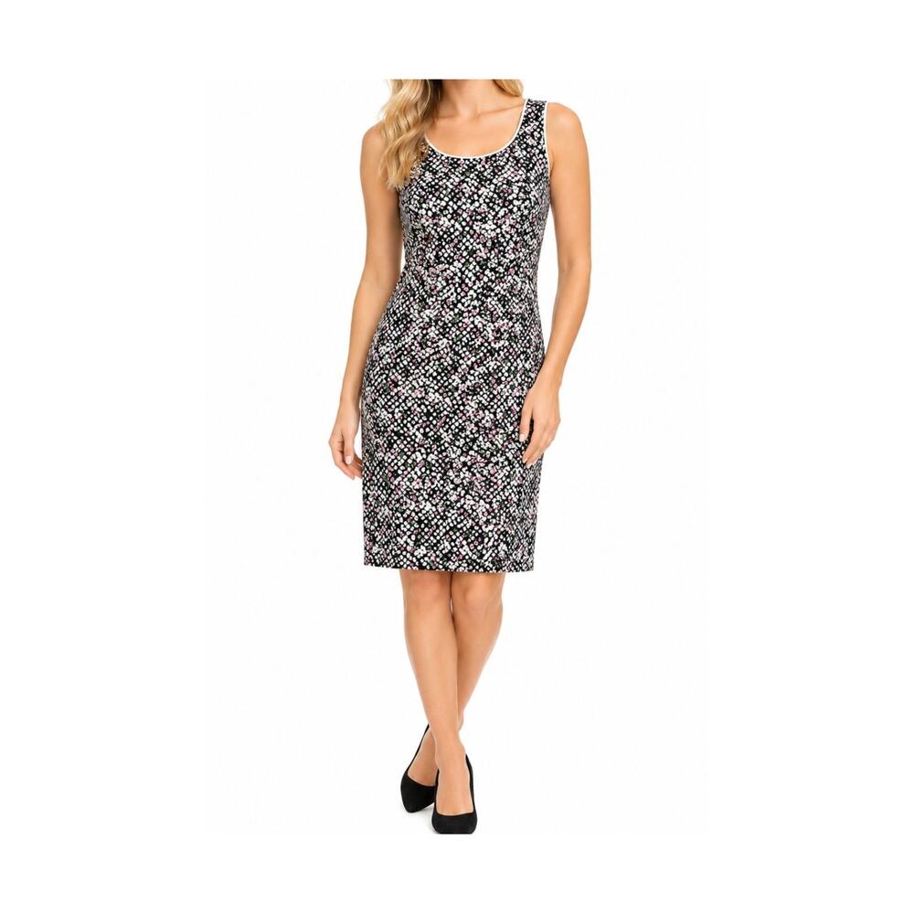 Talbots Dress Size 8 Sleeveless Sheath Multicolor Stretch Lined Zip Classic Work